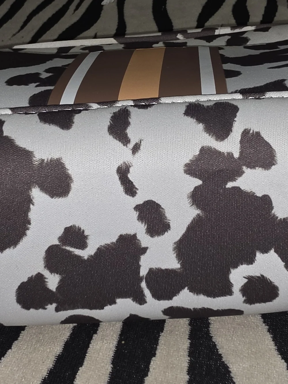 Jen & Co Cow Print Makeup Bag with Removable Pouch - White & Brown